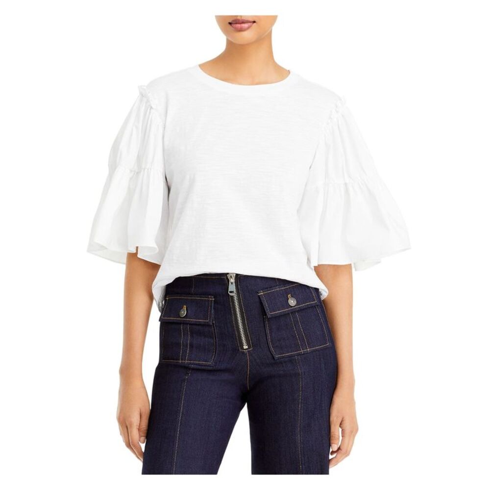 5 A 7 Womens White Crew Neck T-Shirt XS